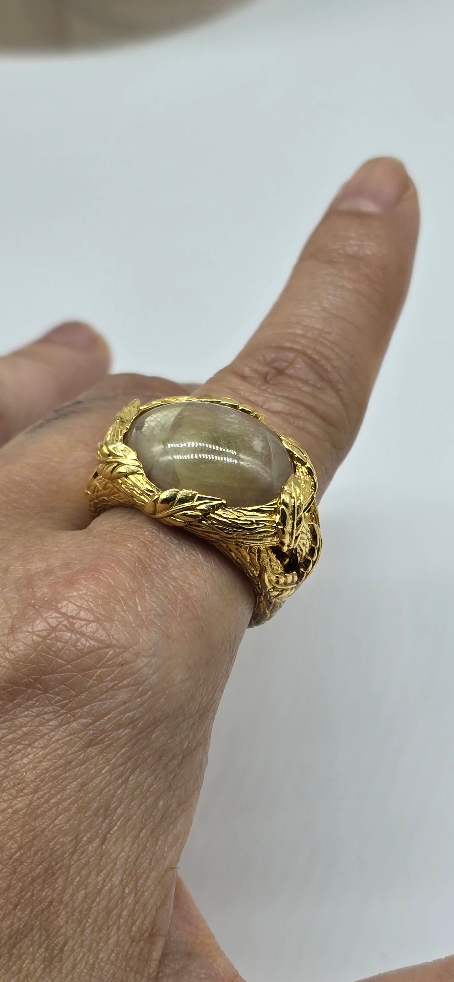 Ivory-Colored Ruby Ring – 18K Yellow Gold-Plated Sterling Silver
