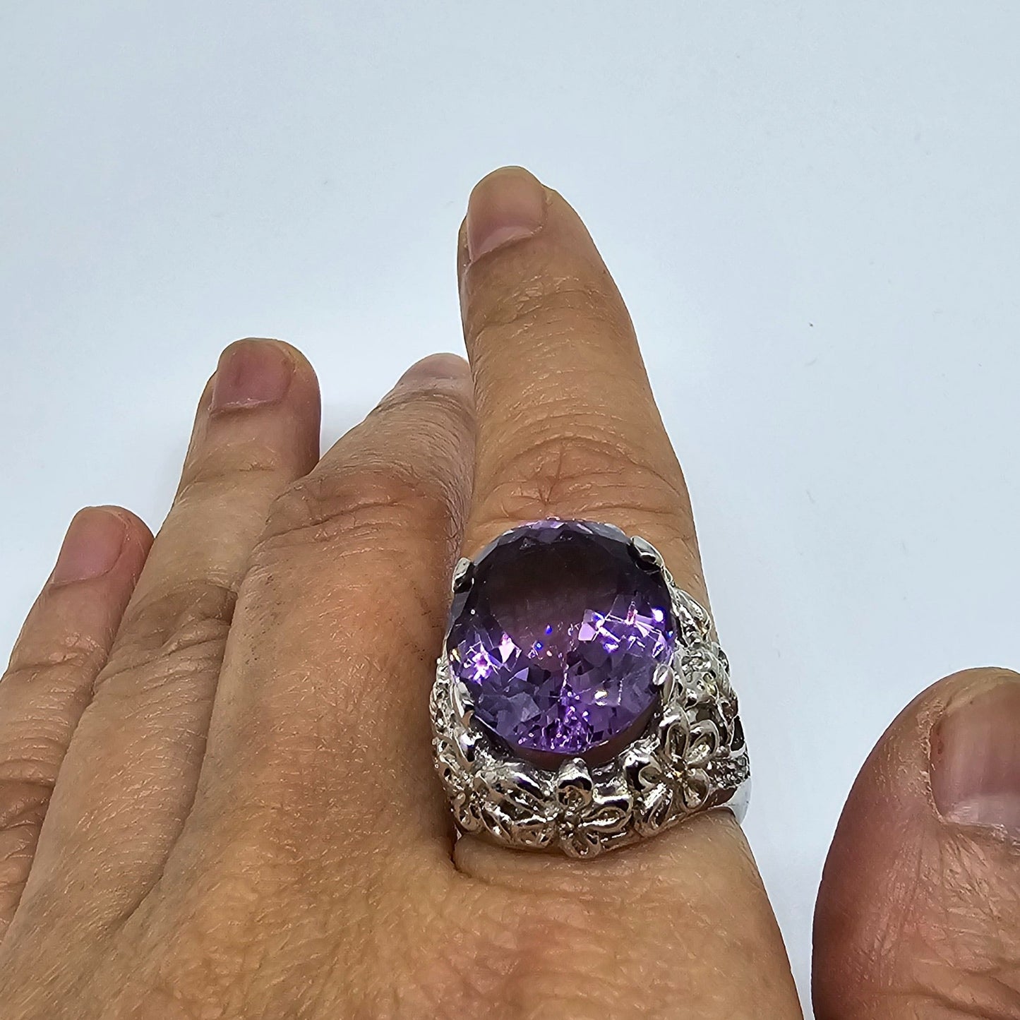 Amethyst Bouquet Ring – White Rhodium-Plated Sterling Silver