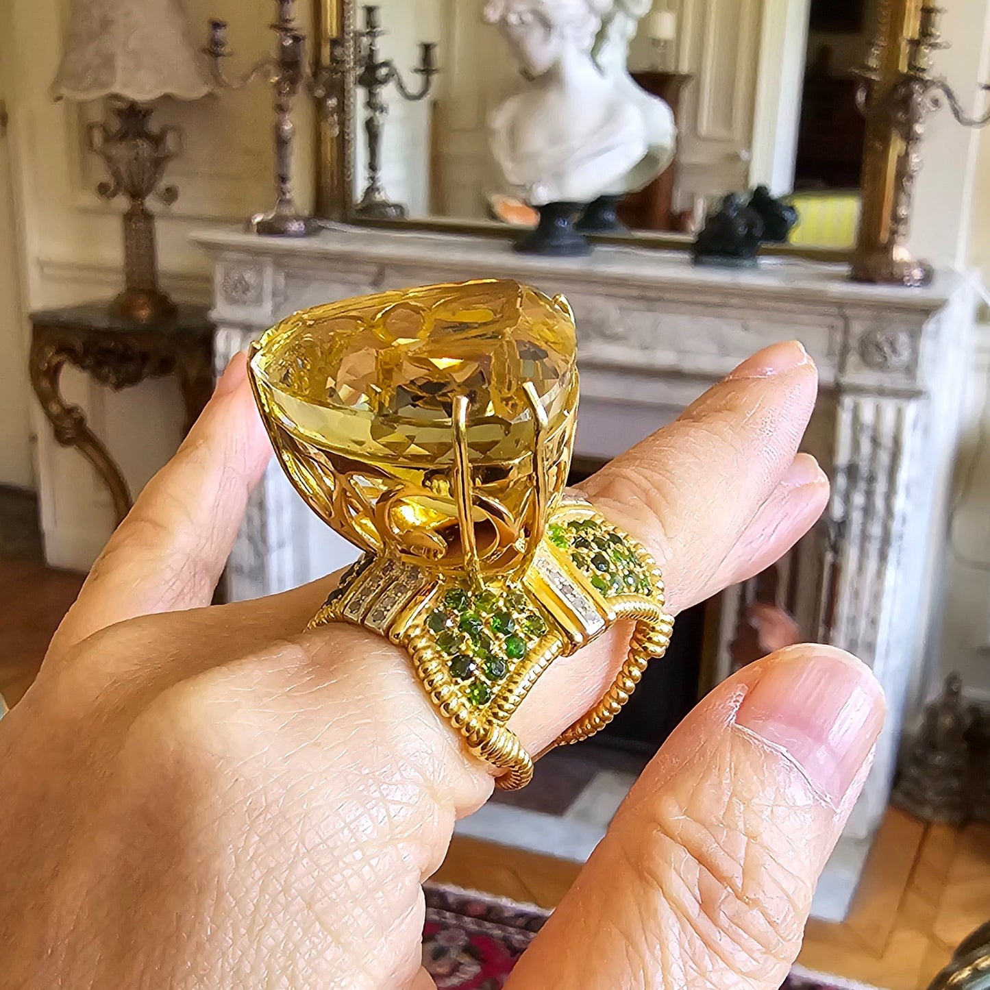 70-Carat Citrine & Green Chrome Ring – 18K Gold-Plated Sterling Silver