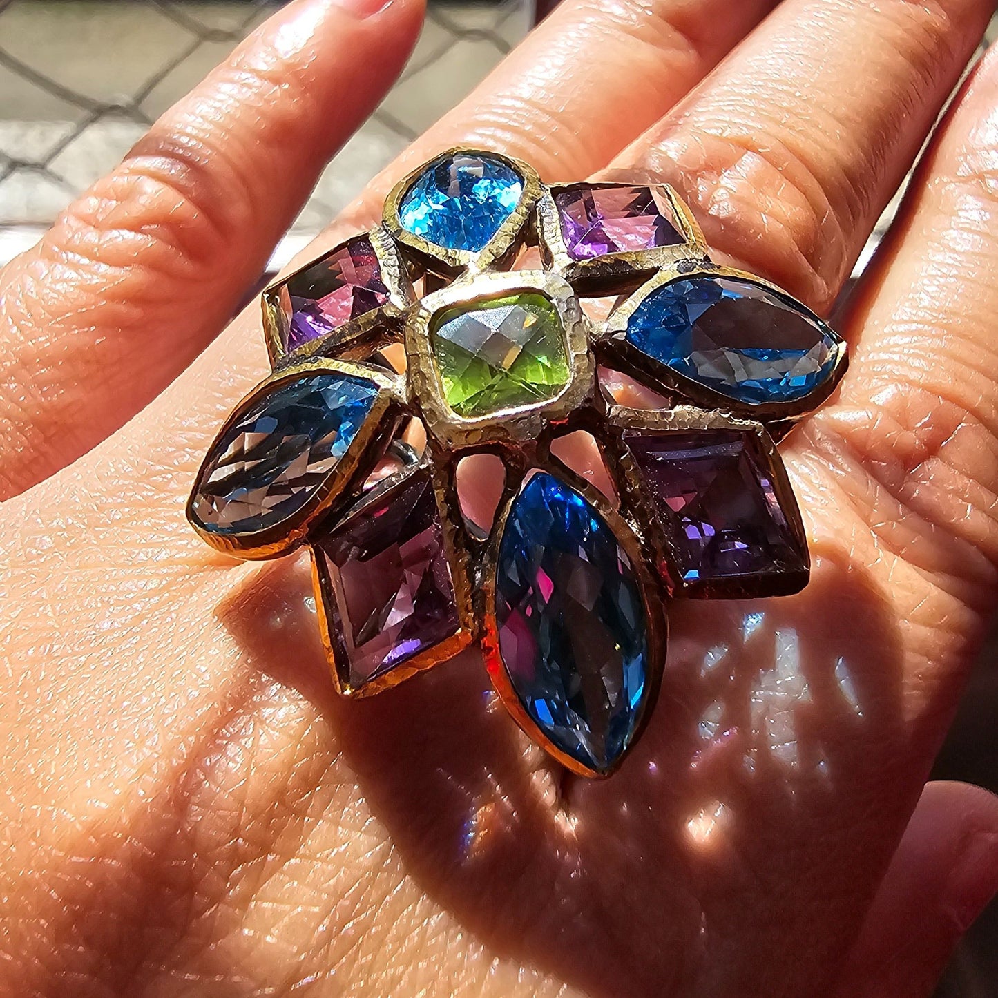 Starburst Multi-Colored Gemstone Ring – 18K Gold-Plated Sterling Silver
