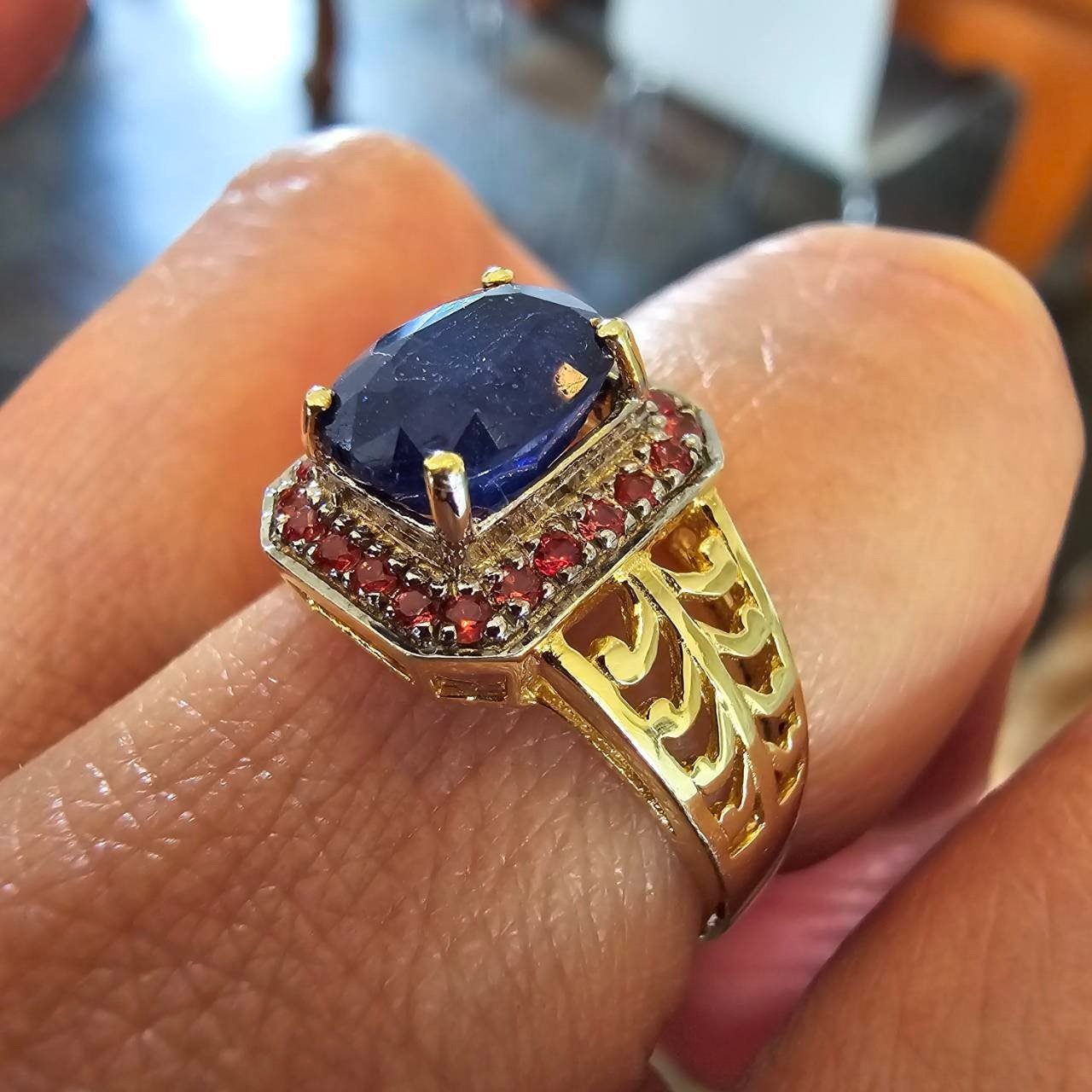 Sapphire & Ruby Surround Ring – 24K Gold-Plated Sterling Silver