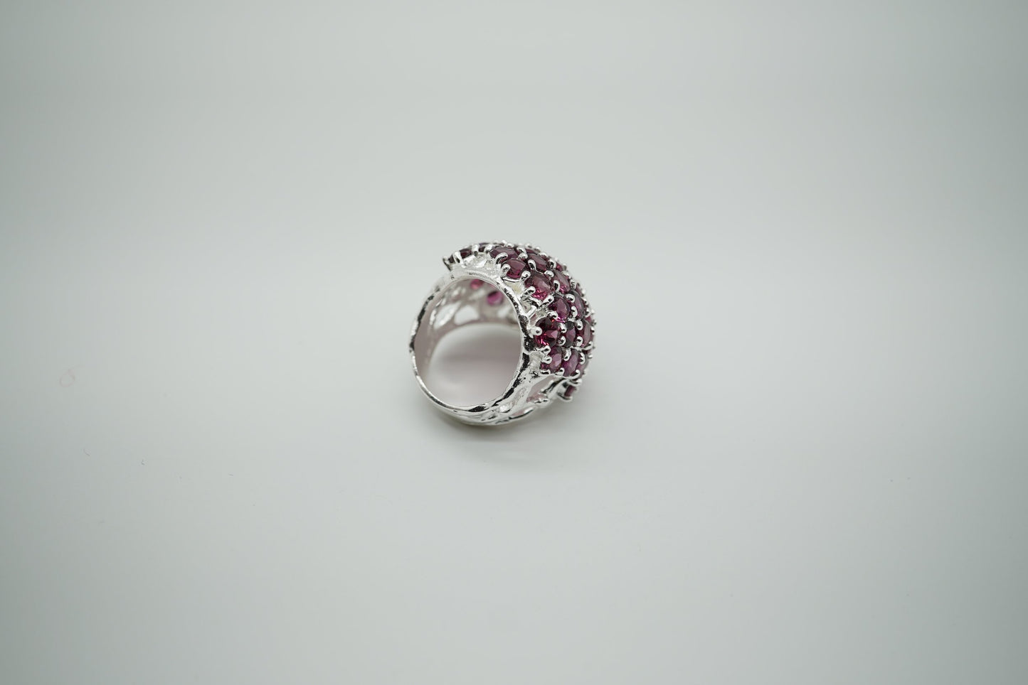 Rhodolite Garnet Cluster Dome Ring – 18K Rhodium Vermeil on Sterling Silver