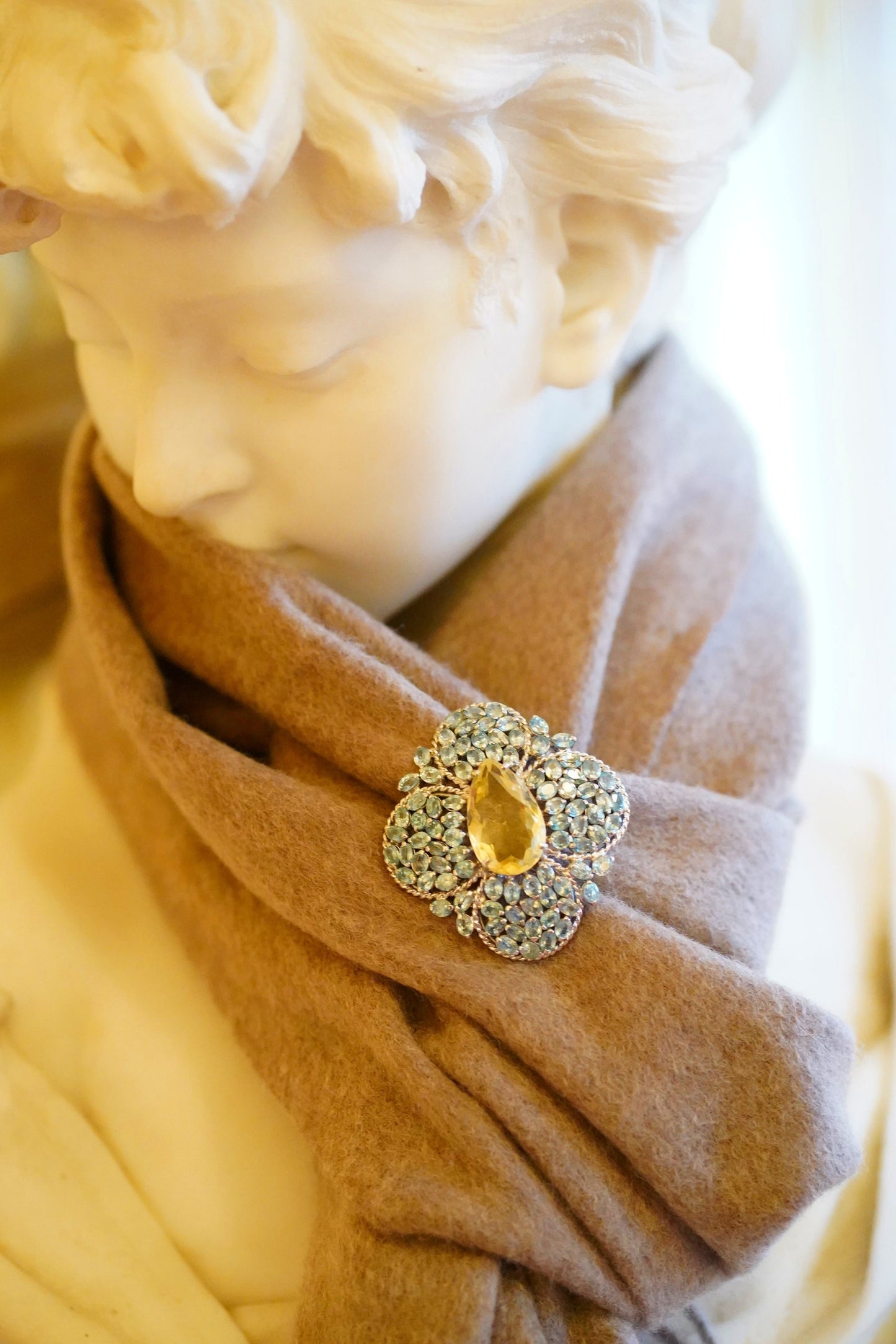 Citrine & Zircon Brooch-Pendant (Brodent) – 18K Gold Vermeil on Sterling Silver