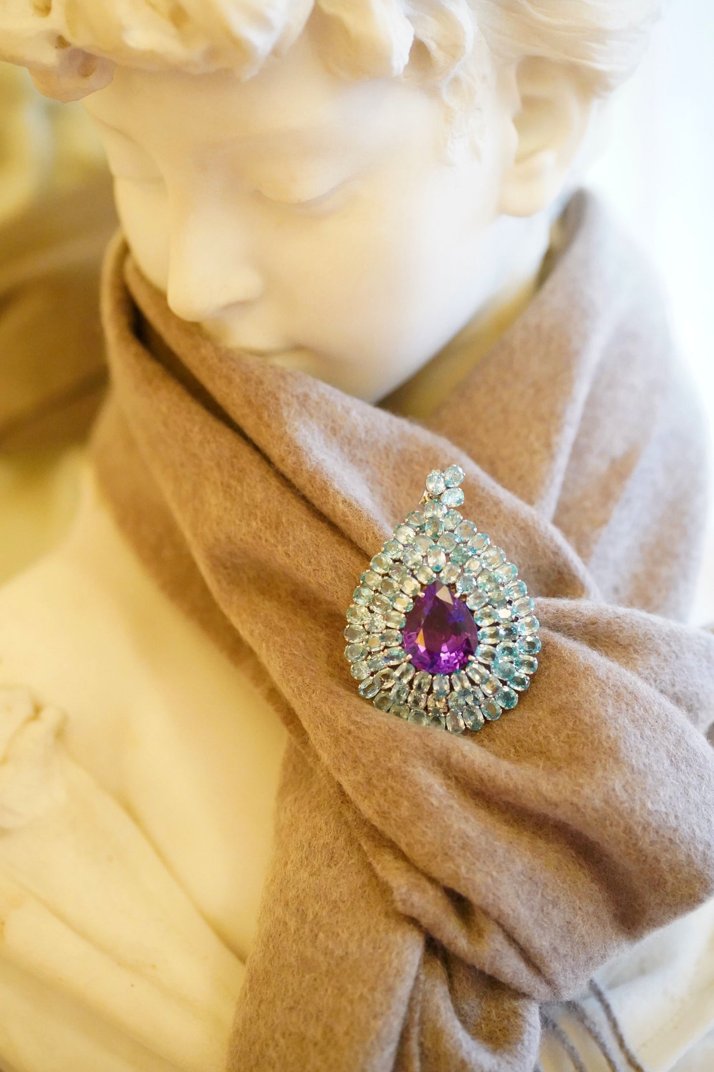 Amethyst & Zircon Brooch & Pendant (Brodent) – Rhodium Plated Sterling Silver