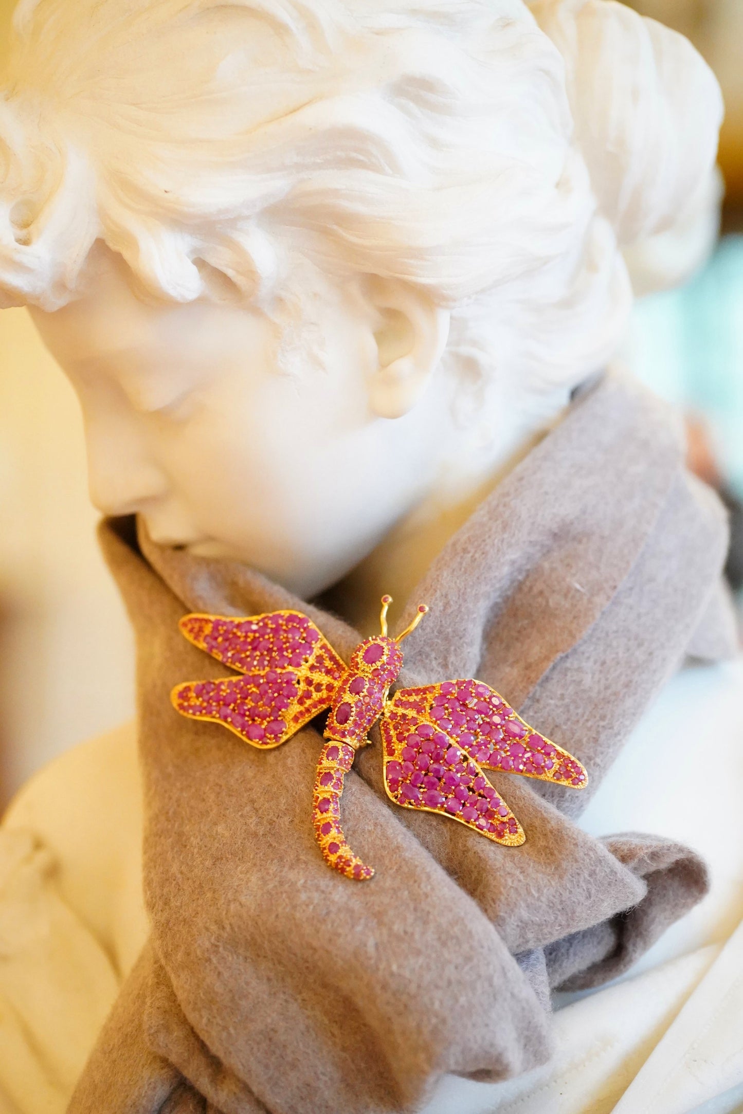 Ruby Dragonfly Brooch & Pendant (Brodent) – 18K Gold Vermeil on Sterling Silver