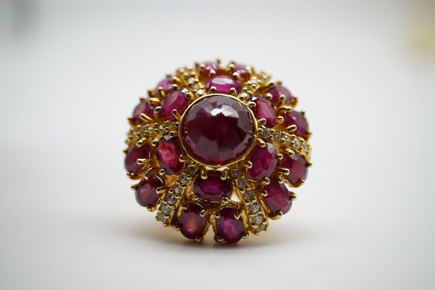 Ruby and topaz ring in sterling silver plated 18k gold size 55