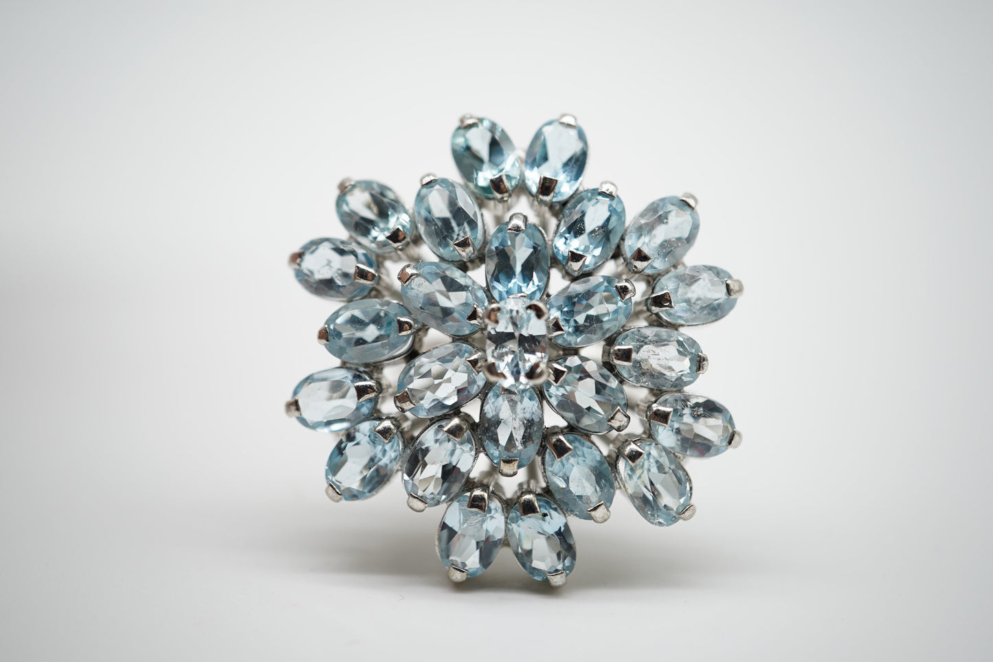 Natural Blue Zircon Snowflake Ring – Rhodium-Plated Sterling Silver