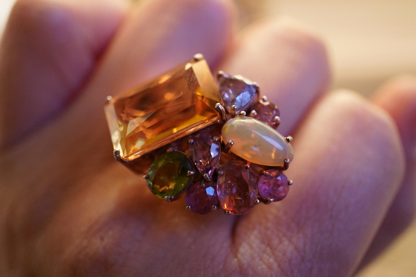 Exquisite Mixed Gemstone & Mixed Cut Ring – 18K Rose Gold Plated Sterling Silver