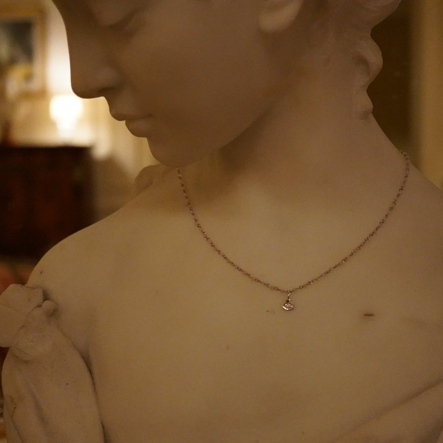 1920s Rose Quartz Beaded Necklace – 925 Sterling Silver (Château Collection)