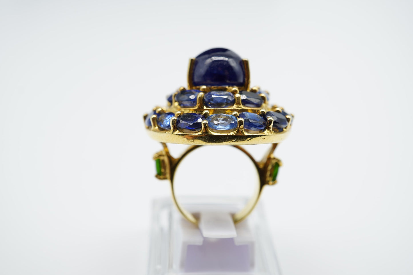 Baroque-Style Oversized Sapphire & Tourmaline Cluster Ring – 18K Gold-Plated Sterling Silver