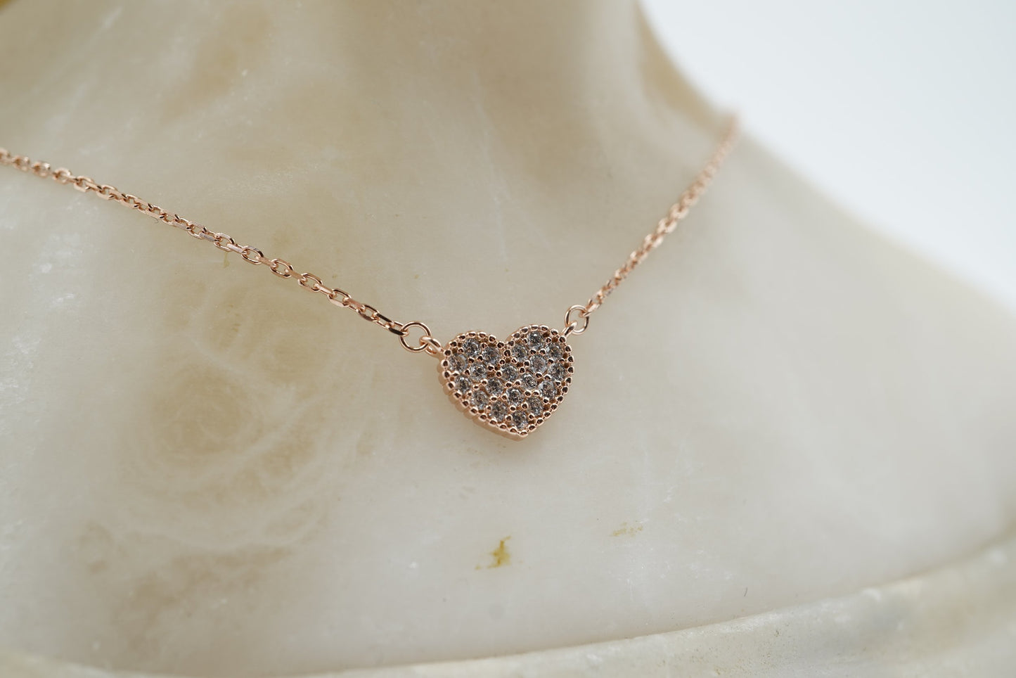 Heart Pavé Moissanite Necklace & Earring Set – Sterling Silver, Rose Gold Plated