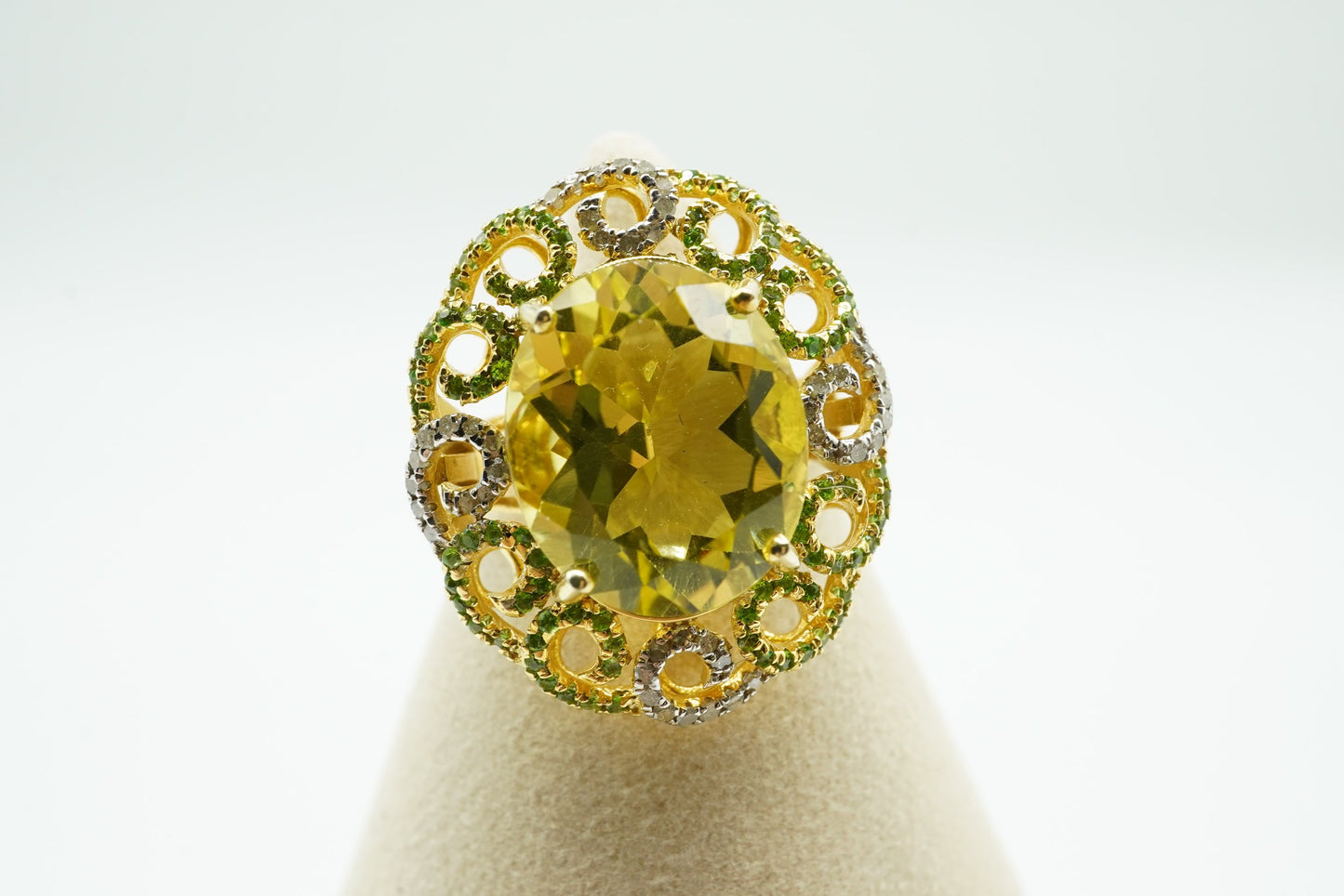 Lemon Quartz & Green Chrome Ring – 18K Yellow Gold-Plated Sterling Silver