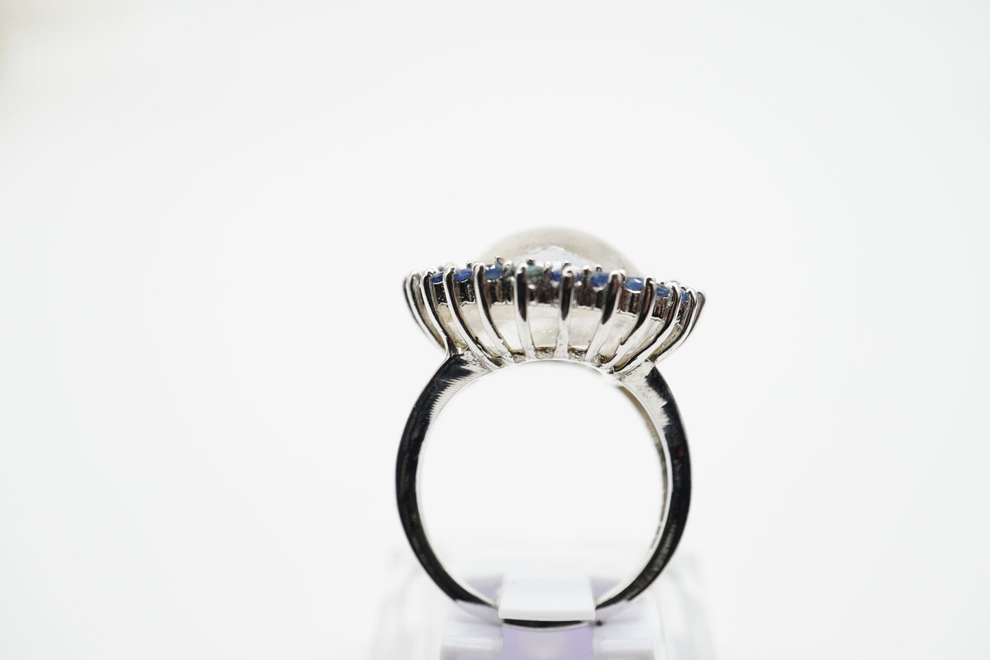 Sapphire Cluster Flower Ring – Rhodium-Plated Sterling Silver