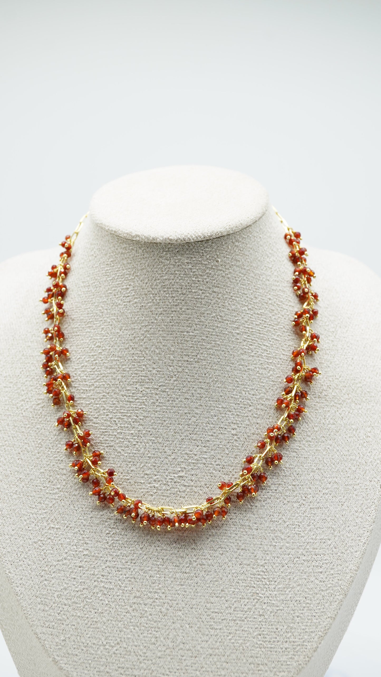 Handcrafted Red Carnelian Beaded Necklace – 14K Gold Plated Sterling Silver