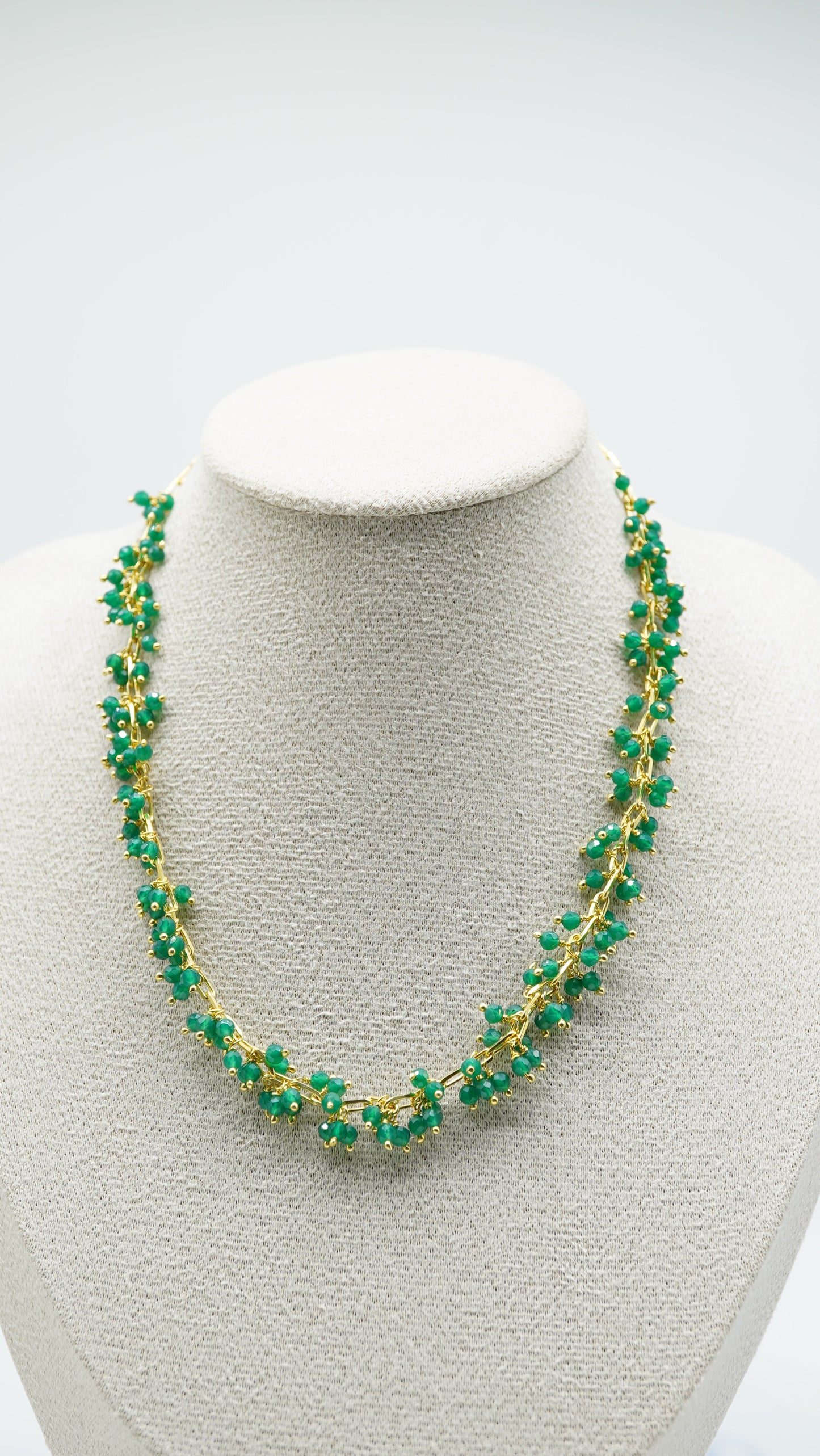 Handcrafted Green Chalcedony Beaded Necklace – 14K Gold Plated Sterling Silver