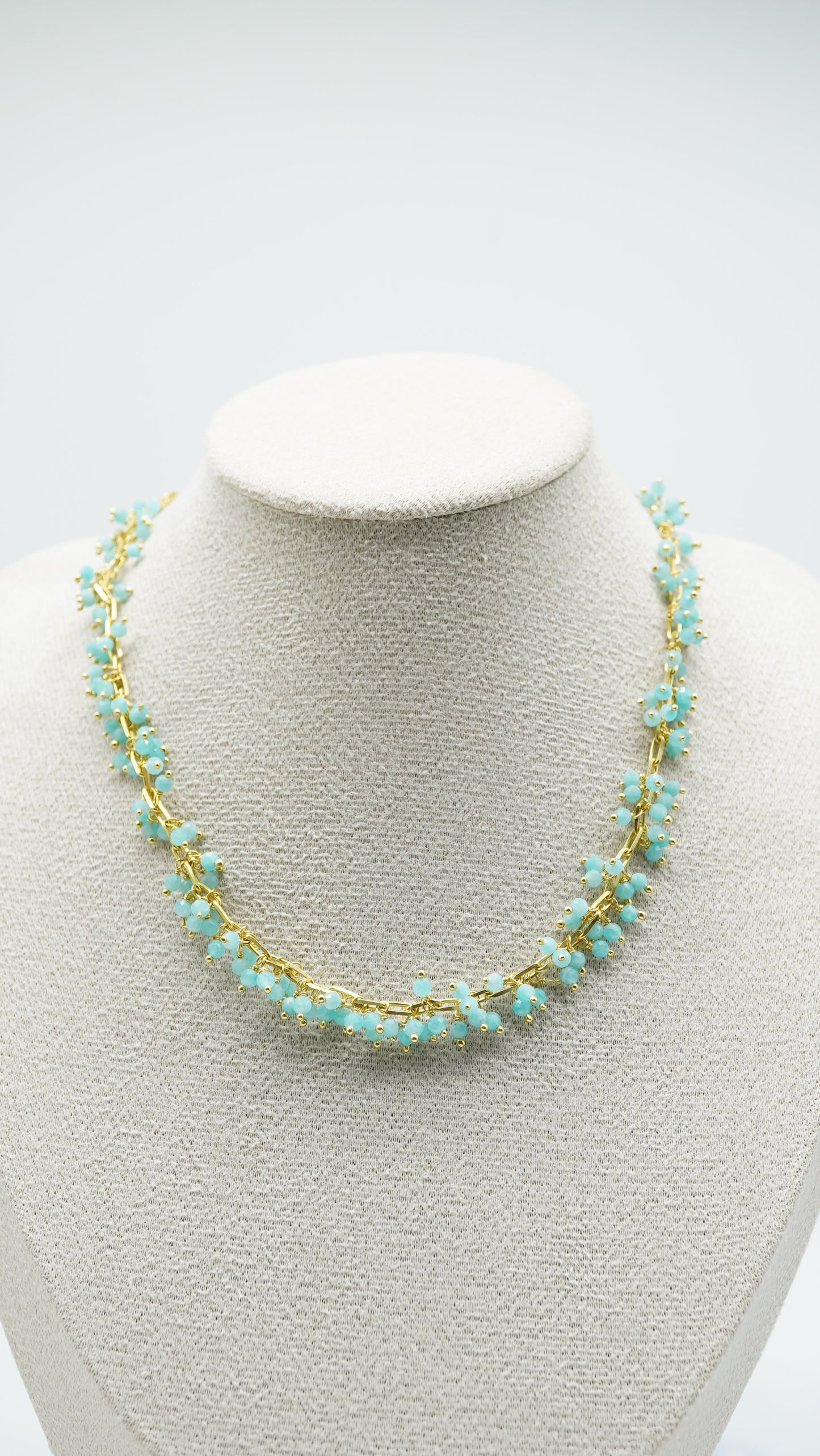 Handcrafted Blue Amazonite Beaded Necklace – 14K Gold Plated Sterling Silver