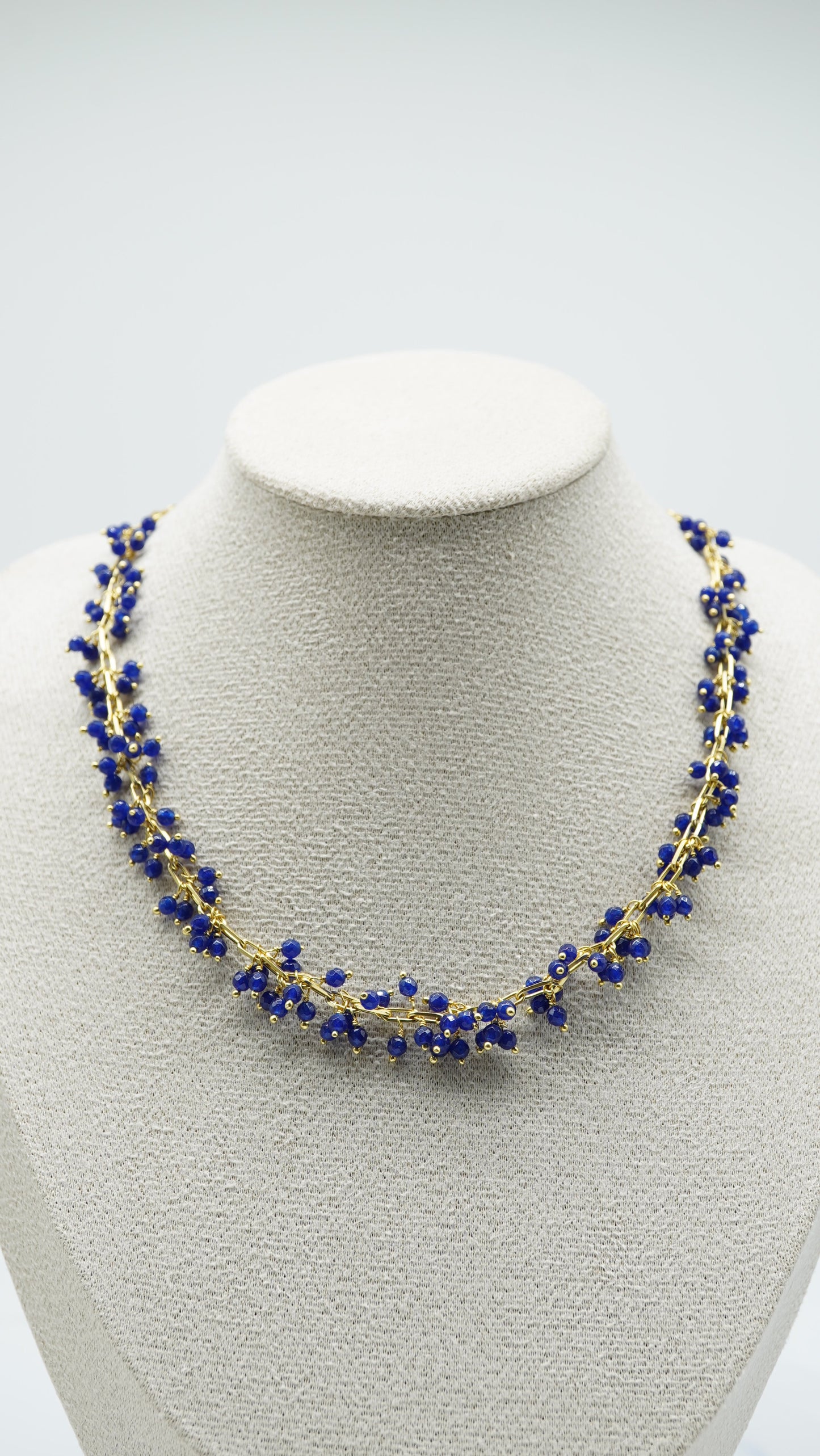 Handcrafted Blue Lapis Beaded Necklace – 14K Gold Plated Sterling Silver