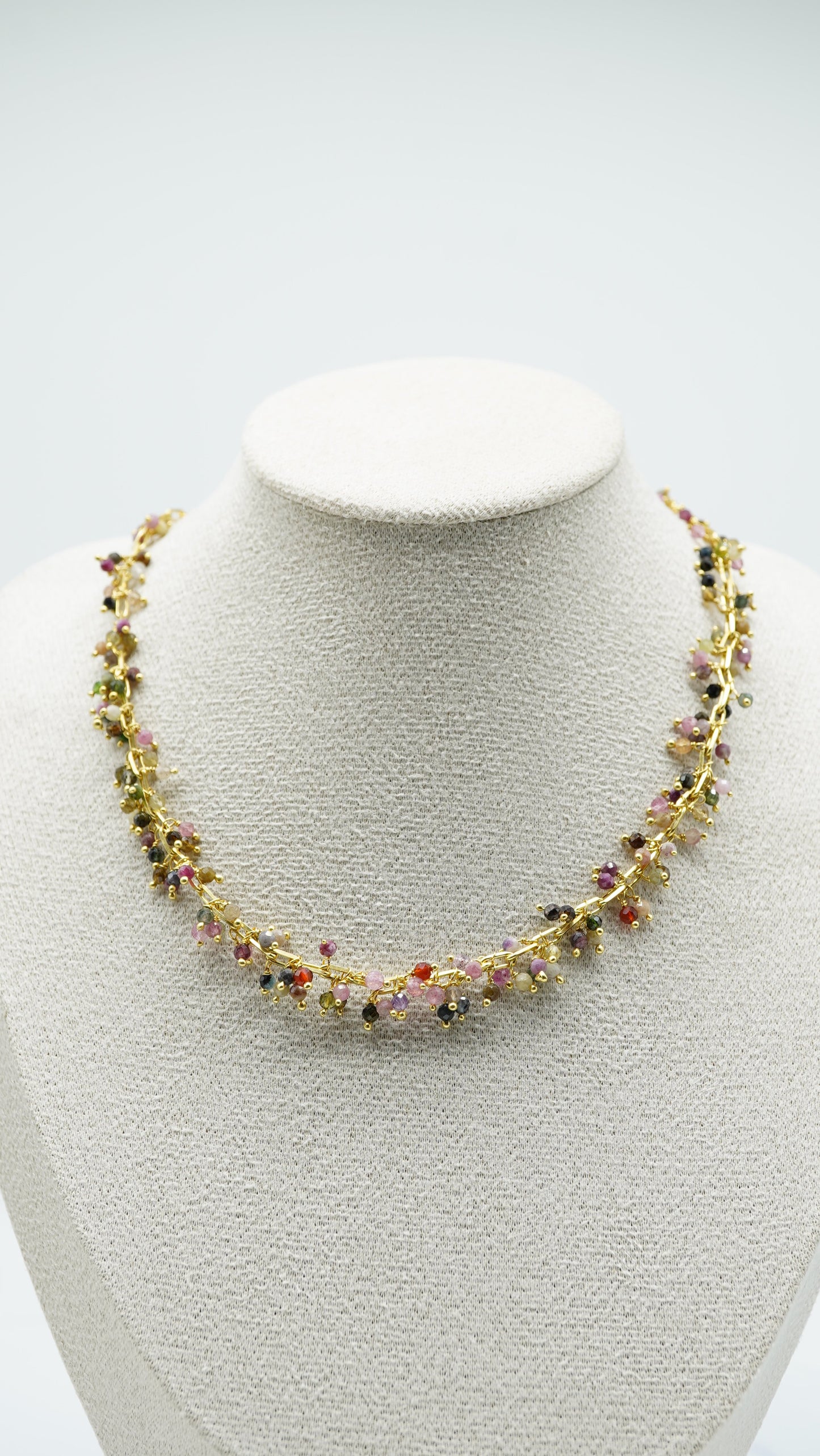 Multicolour Tourmaline Beaded Necklace – 14K Gold Plated Sterling Silver
