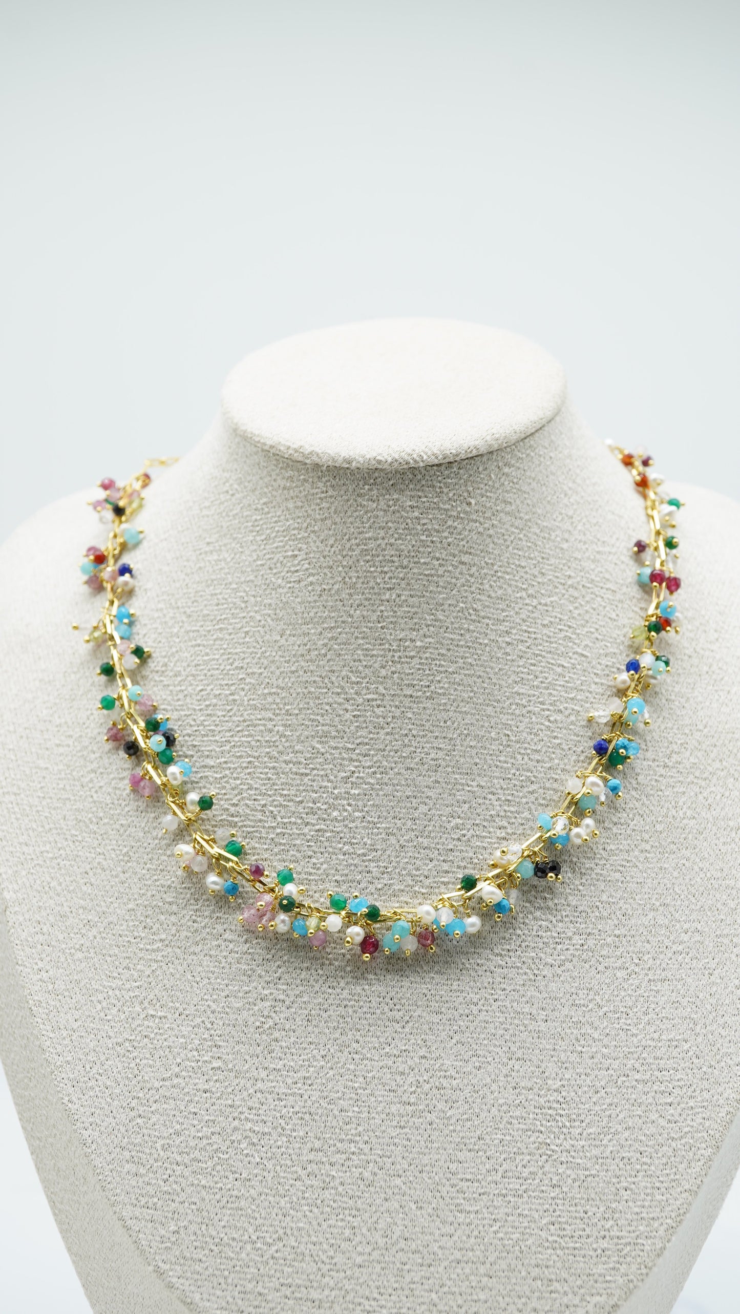 Multicolor Tourmaline Beaded Necklace – 14K Gold Plated Sterling Silver
