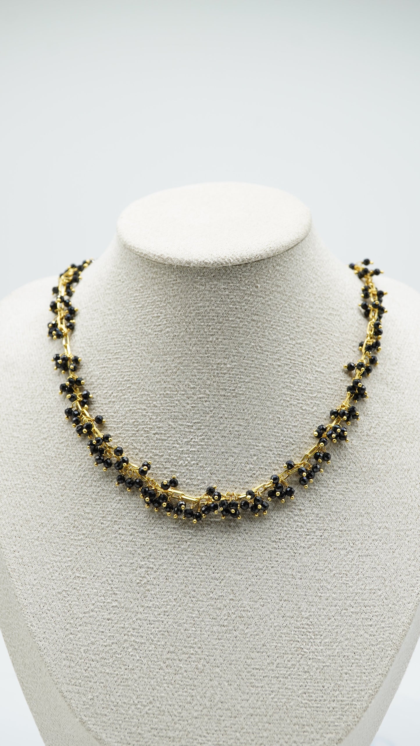 Handcrafted Black Spinel Beaded Necklace – 14K Gold Plated Sterling Silver