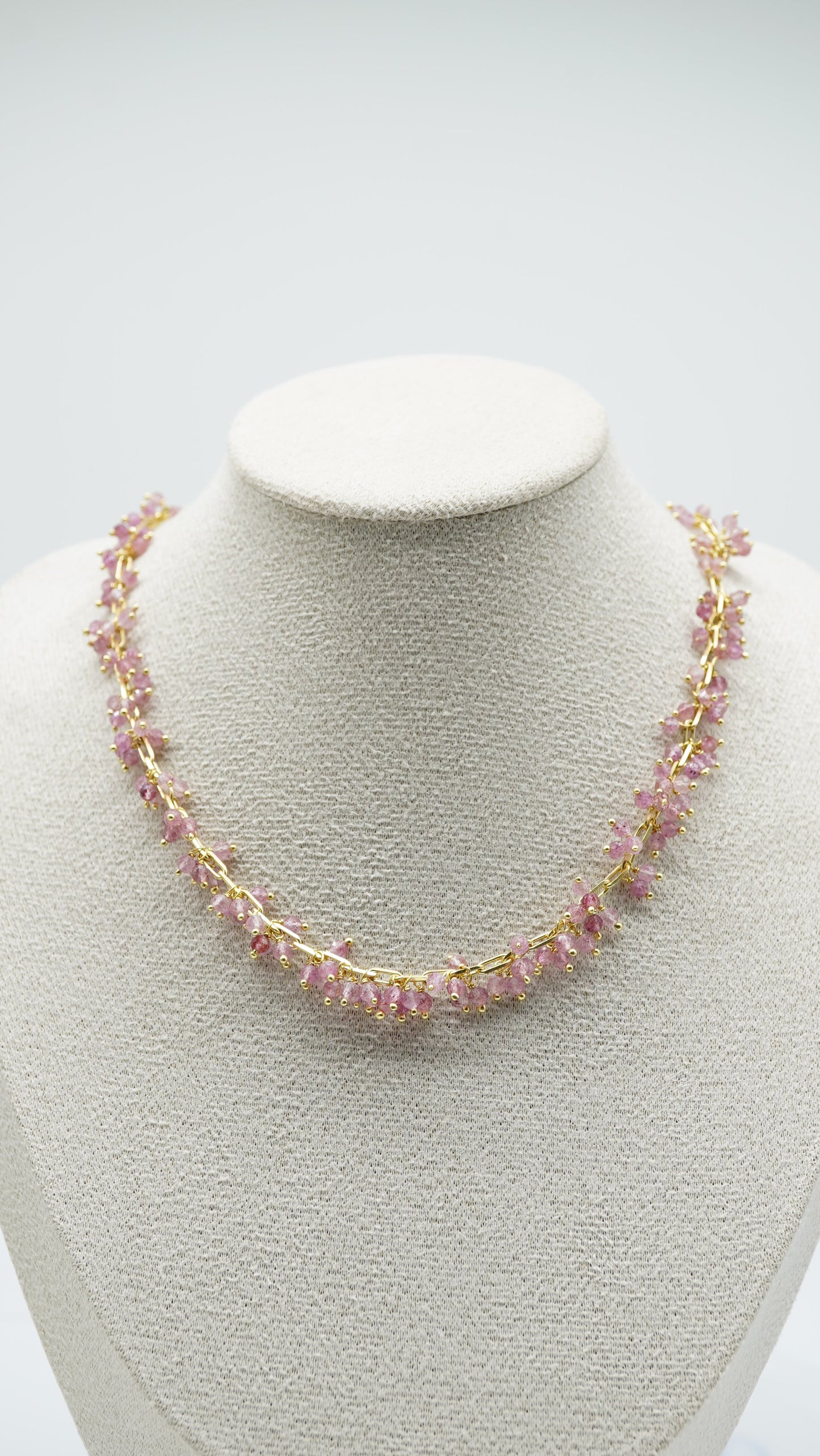 Handcrafted Strawberry Quartz Beaded Necklace – 14K Gold Plated Sterling Silver