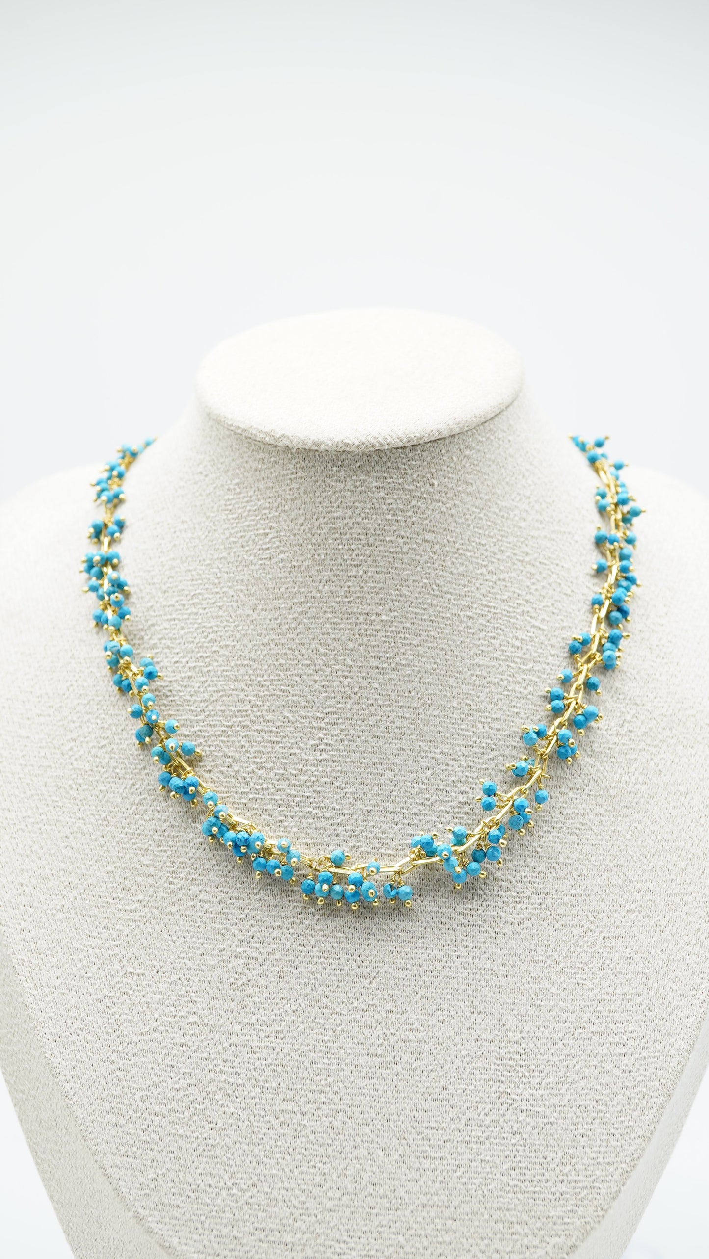 Handcrafted Blue Larimar Beaded Necklace – 14K Gold Plated Sterling Silver