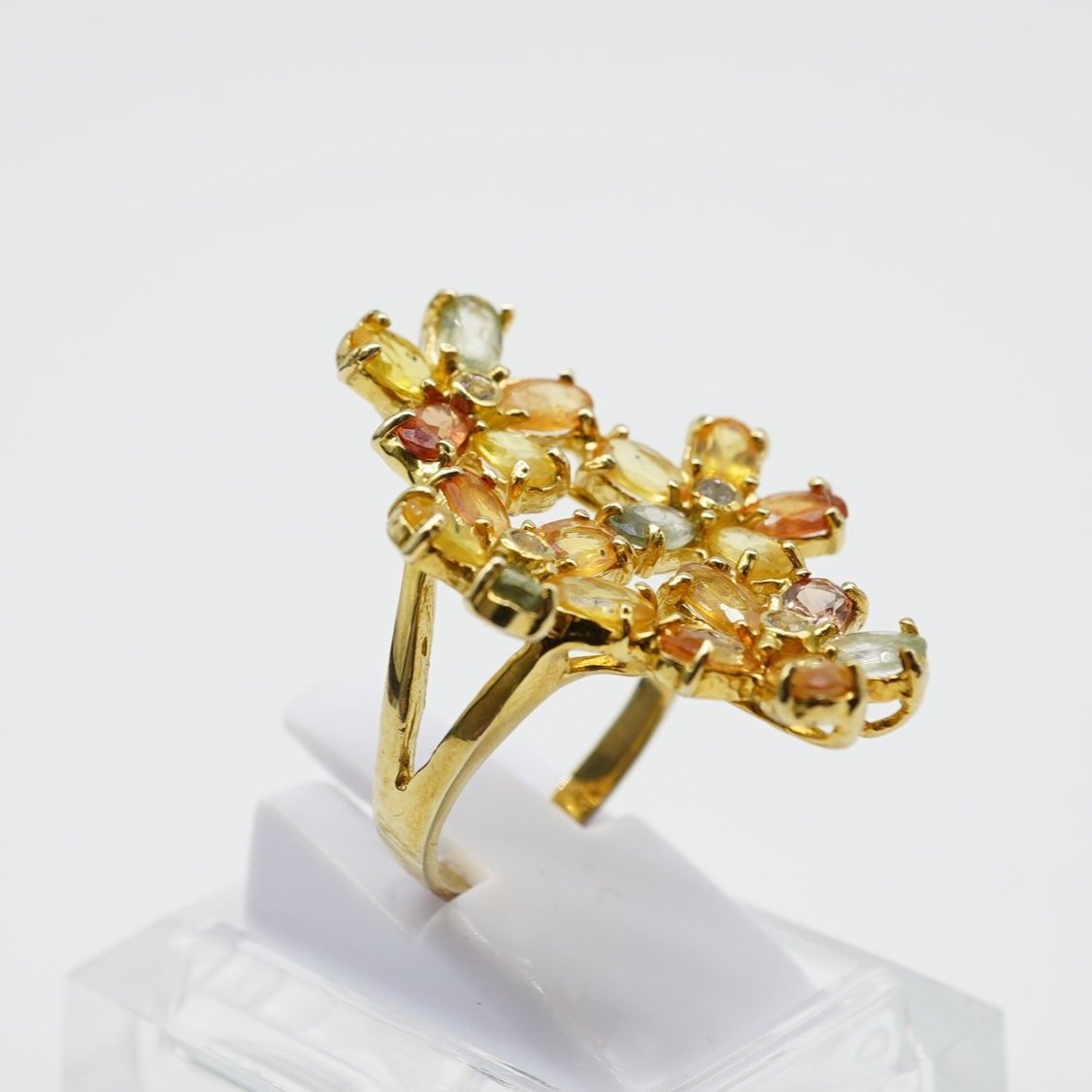 Stunning Multicolor Sapphire Flower Ring – 18K Gold-Plated Sterling Silver