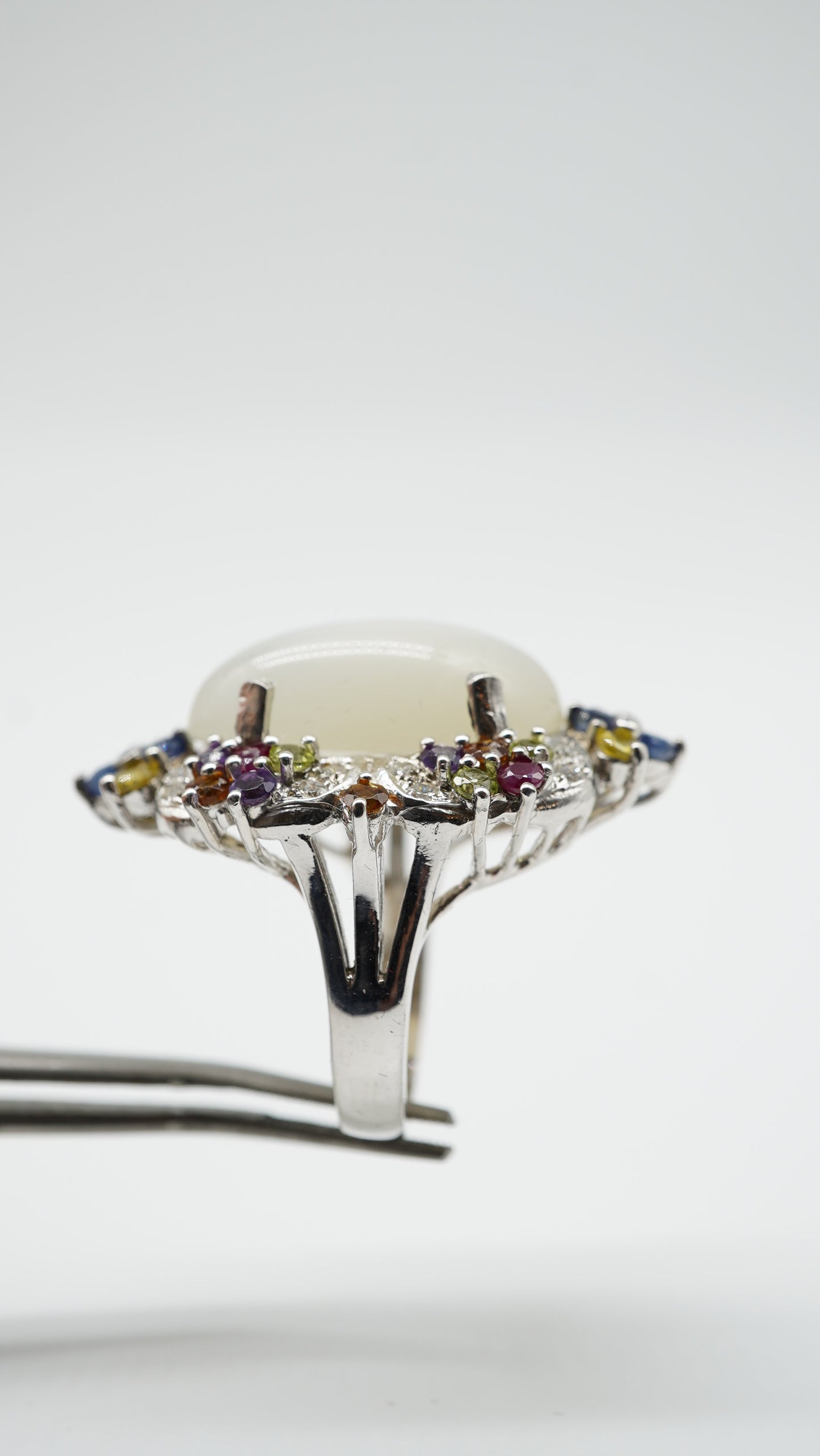 Star Moonstone, Ruby & Sapphire Ring – 18K Gold-Plated Sterling Silver