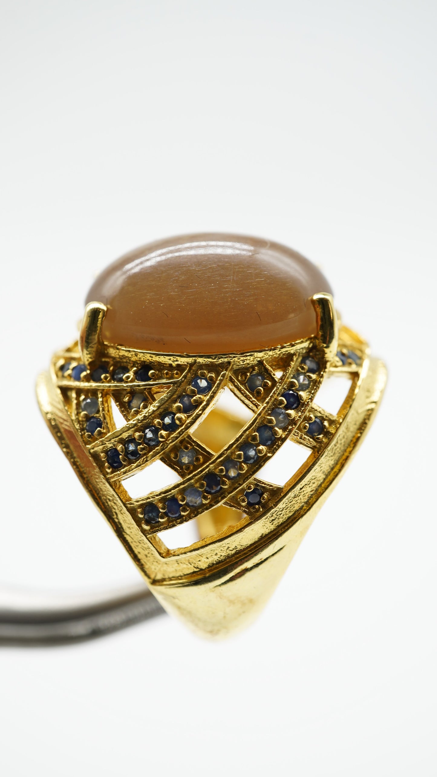Moonstone & Sapphire Ring – 18K Gold-Plated Sterling Silver