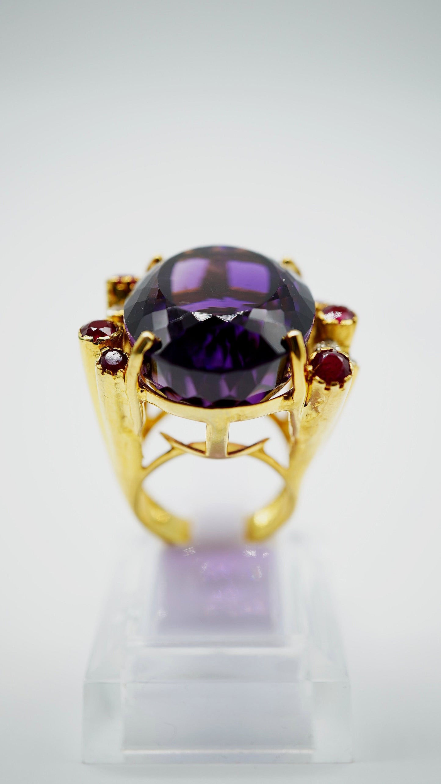 70-Carat High-Profile Amethyst & Ruby Statement Ring – 18K Gold Plated Sterling Silver