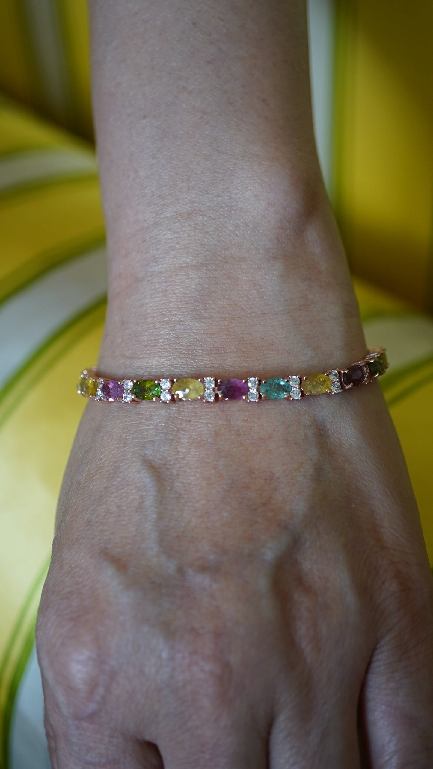 Multicolor Tourmaline Tennis Bracelet – 18K Rose Gold Plated Sterling Silver