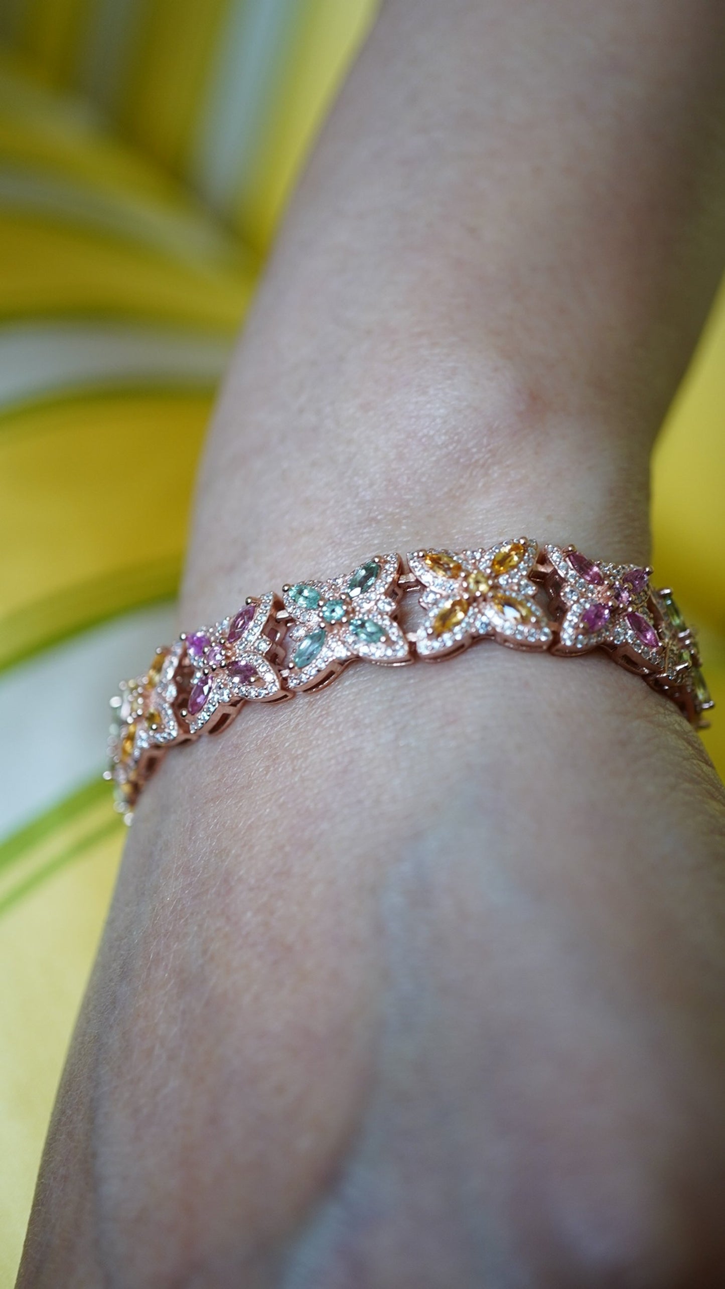 Oriental Love Flower Tourmaline Bracelet – 18K Rose Gold-Plated Sterling Silver
