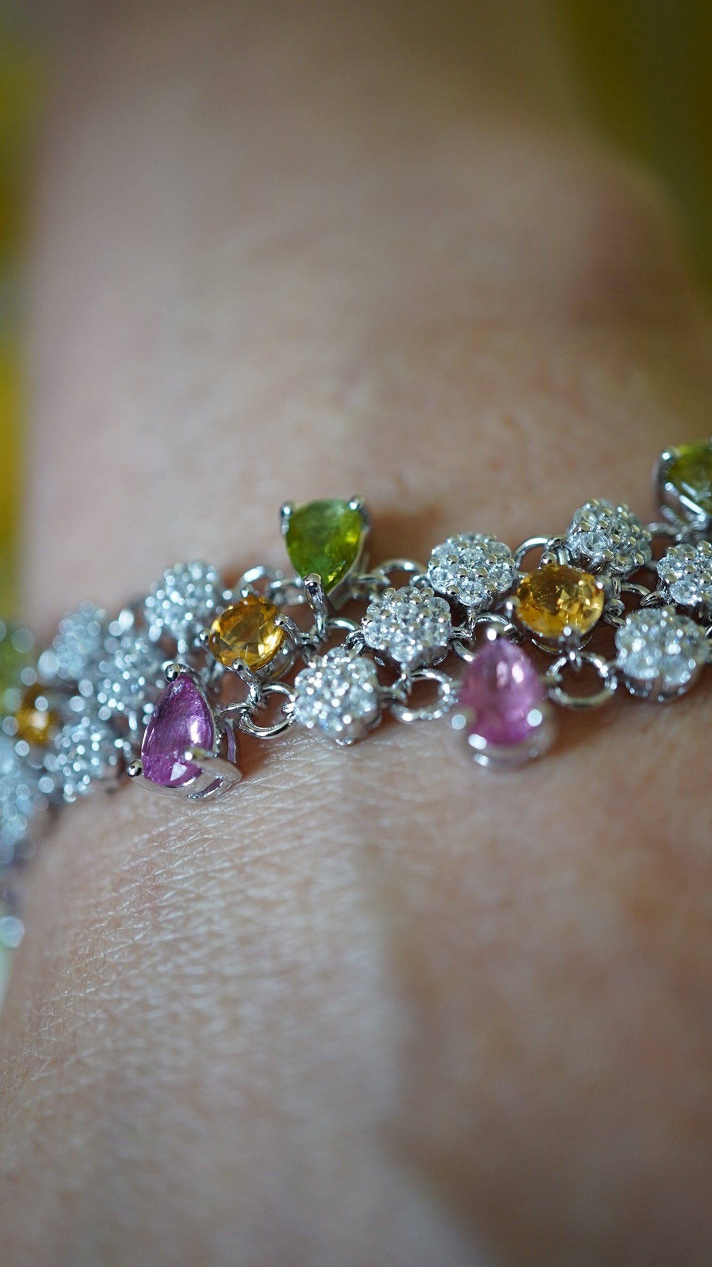 Natural Tourmaline Lace Bracelet – Sterling Silver, 18K Rose Gold & White Gold Plated