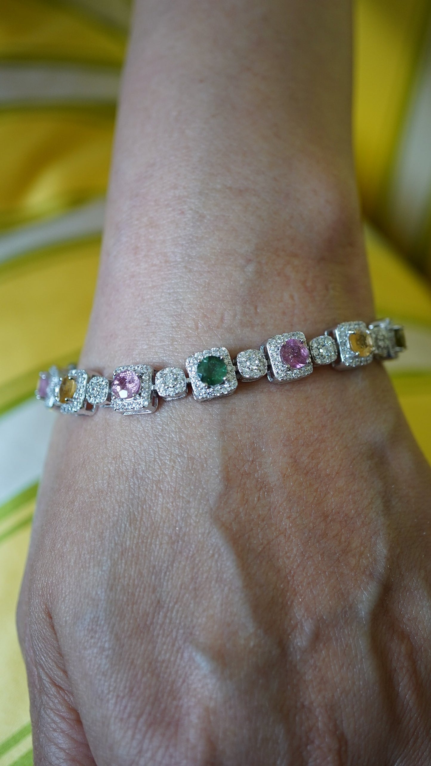 Natural Tourmaline Bracelet – 18K White Gold-Plated Sterling Silver