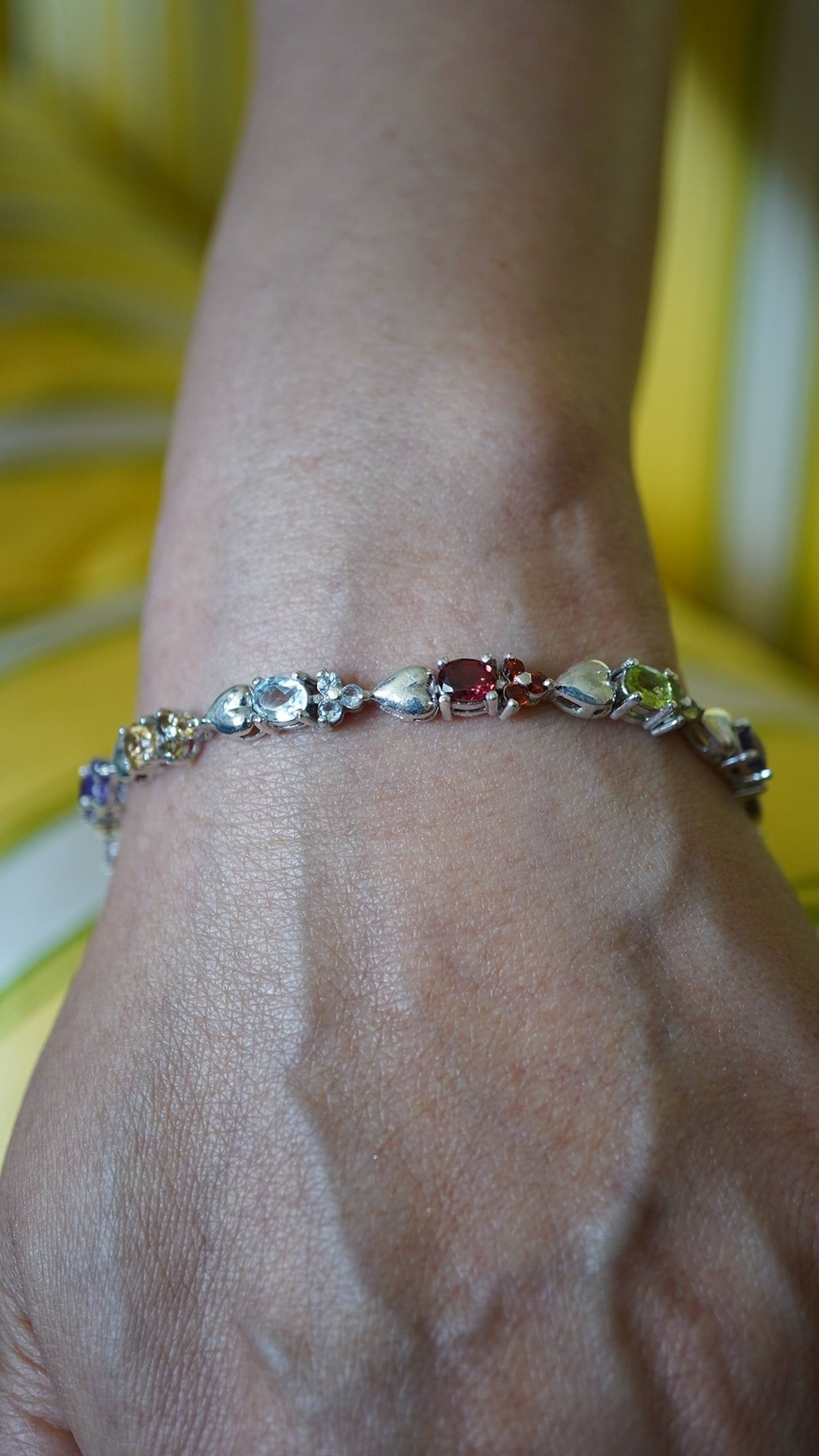 Mixed Gemstones Tennis Bracelet – 18K White Gold Plated Sterling Silver