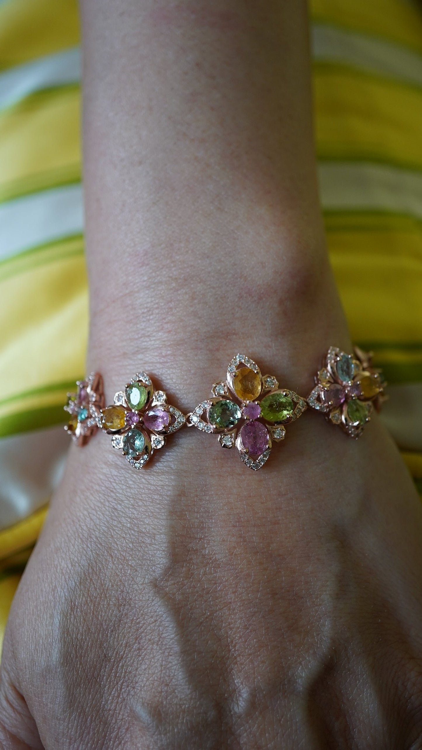 Oriental Love Flower Tourmaline Bracelet – 18K Rose Gold-Plated Sterling Silver