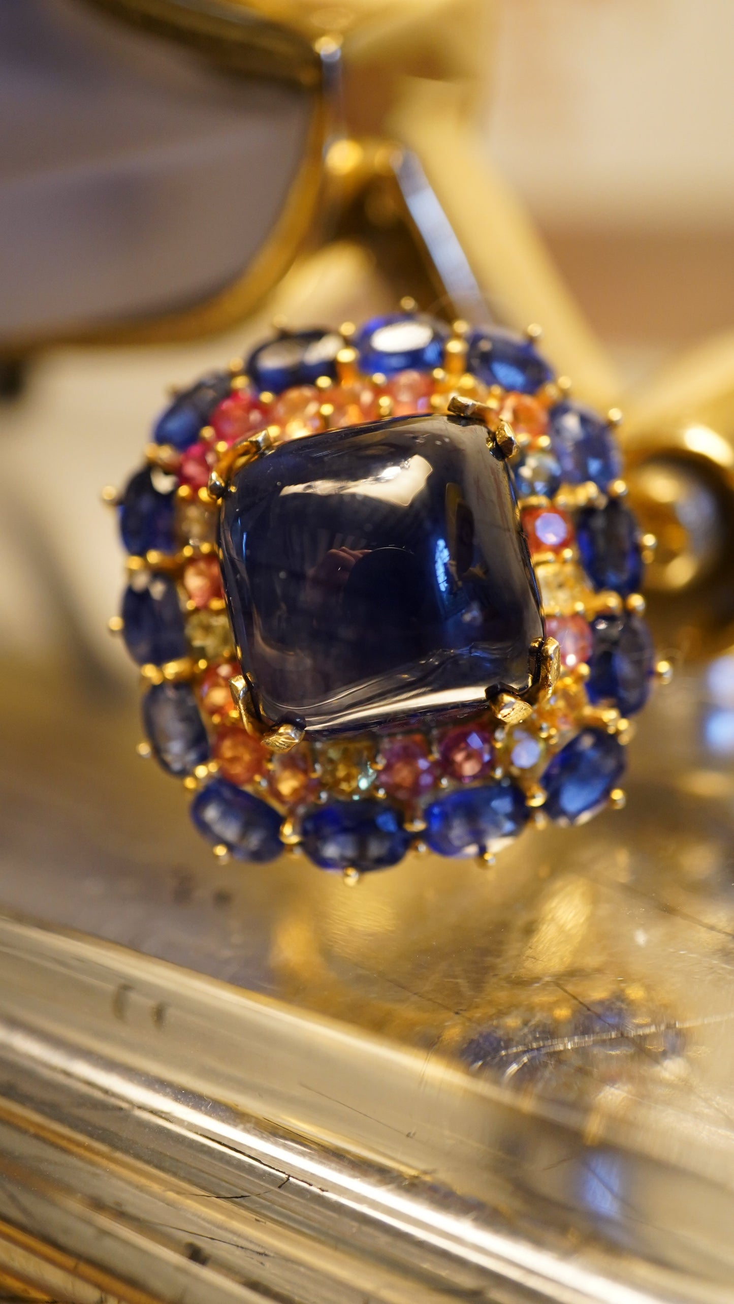 Sugar Loaf Blue Sapphire Ring with Sri Lankan Sapphires | 18k Gold Plated Sterling Silver | Size FR 57