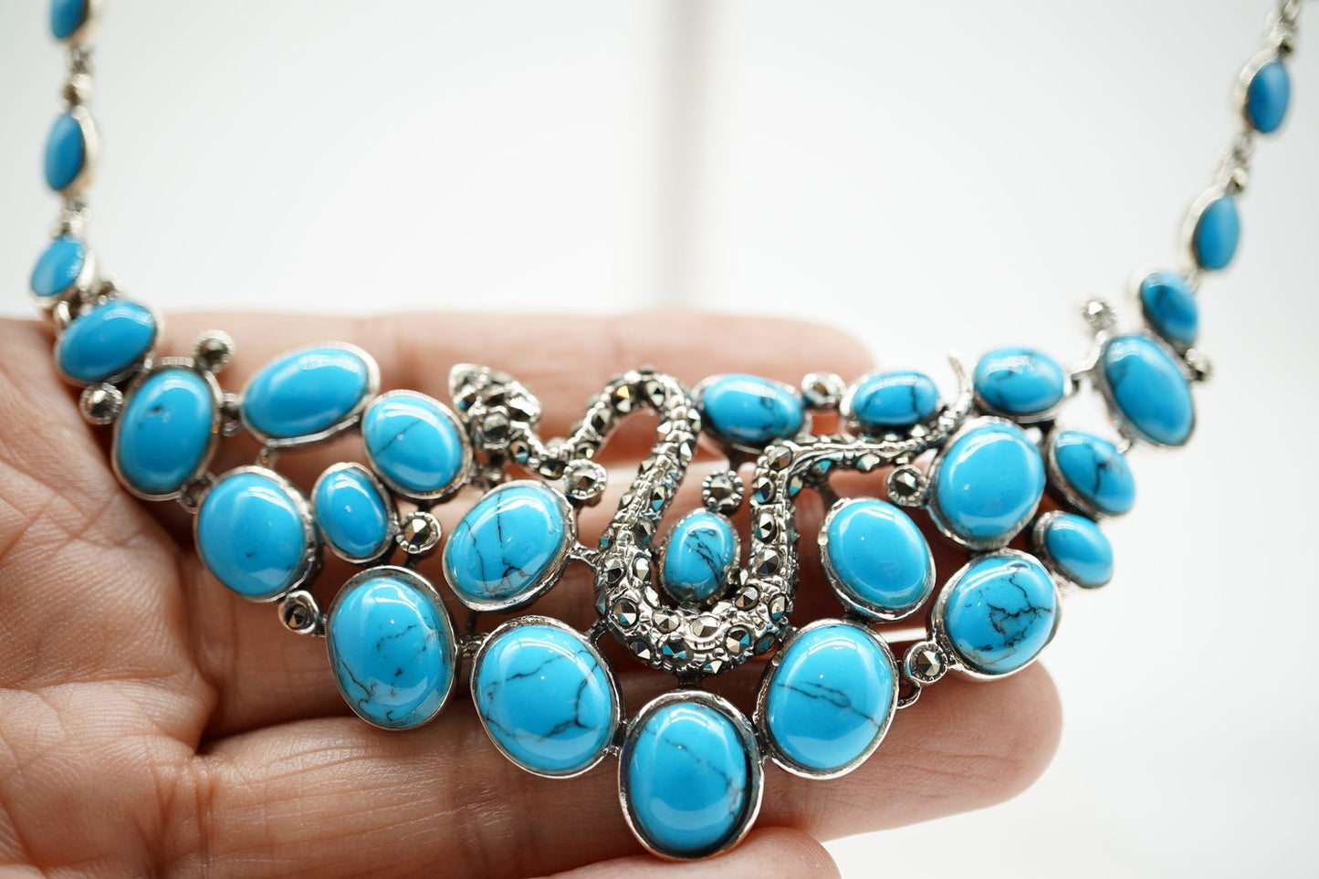 Handcrafted Turquoise Cabochon Necklace – Rose Gold-Plated Sterling Silver