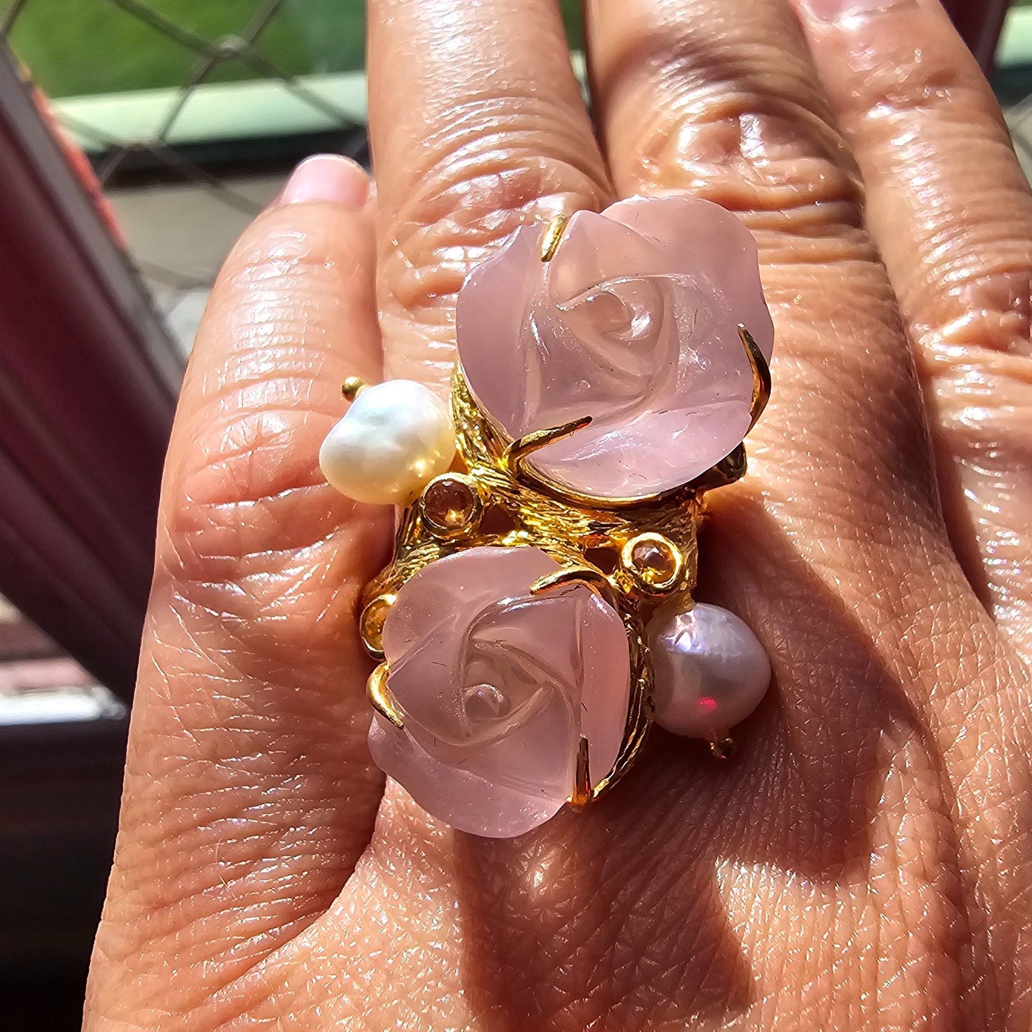 Carved Roses Ring – Sterling Silver Plated in 18K Gold