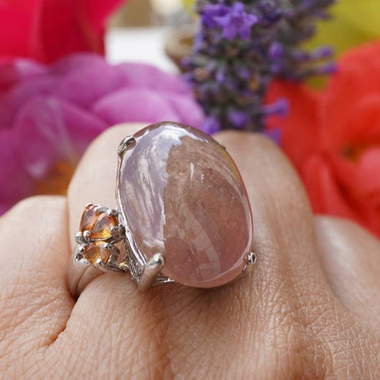 42-Carat Champagne Pink & Yellow Sapphire Ring – 18K White Gold Plated Sterling Silver