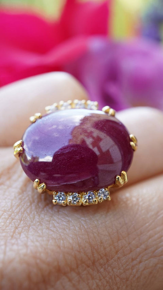 25-Carat Ruby & Zircon Ring – 24K Gold Plated Sterling Silver