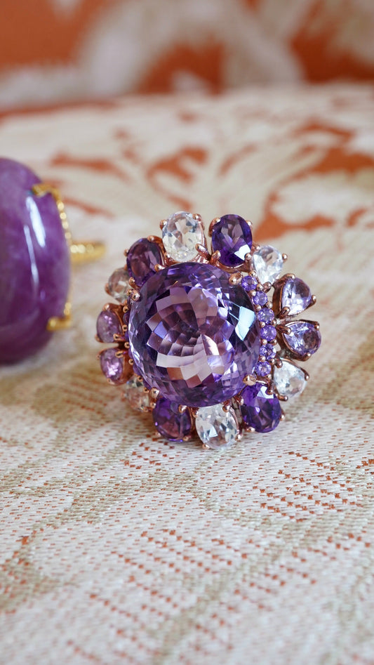 35-Carat Amethyst & White Topaz Ring – 18K Gold Plated Sterling Silver