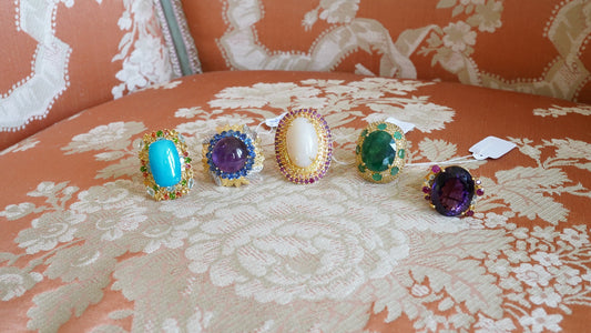 White Opal, Yellow Sapphire & Ruby Finger-Cover Ring – 18K Gold-Plated Sterling Silver