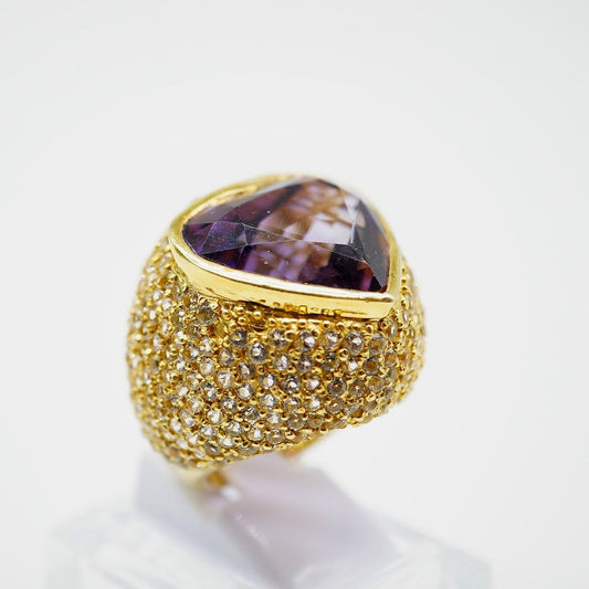 50-Carat Amethyst Heart Ring – 18K Gold Plated Sterling Silver